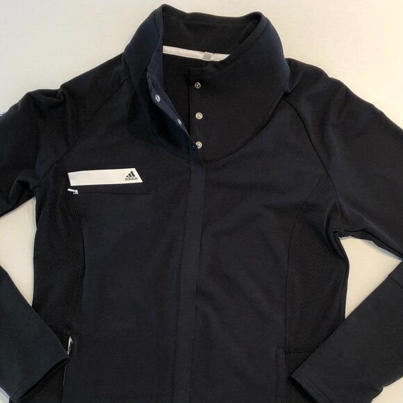 Adidas Golf Pure Motion Long Sleeve Zip-Up + Snap Closure Jacket in Black Sz M - Picture 12 of 15